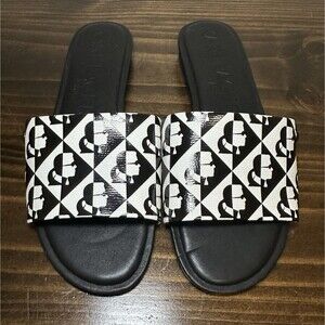 Karl Lagerfeld Chesley Black White Slide‎ Sandal Slip On Women's 10M